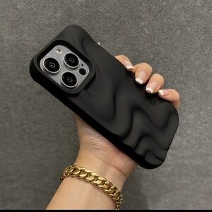 iPhone Case Matte Black Minimalist  3D Wave Ripple Pattern Soft TPU